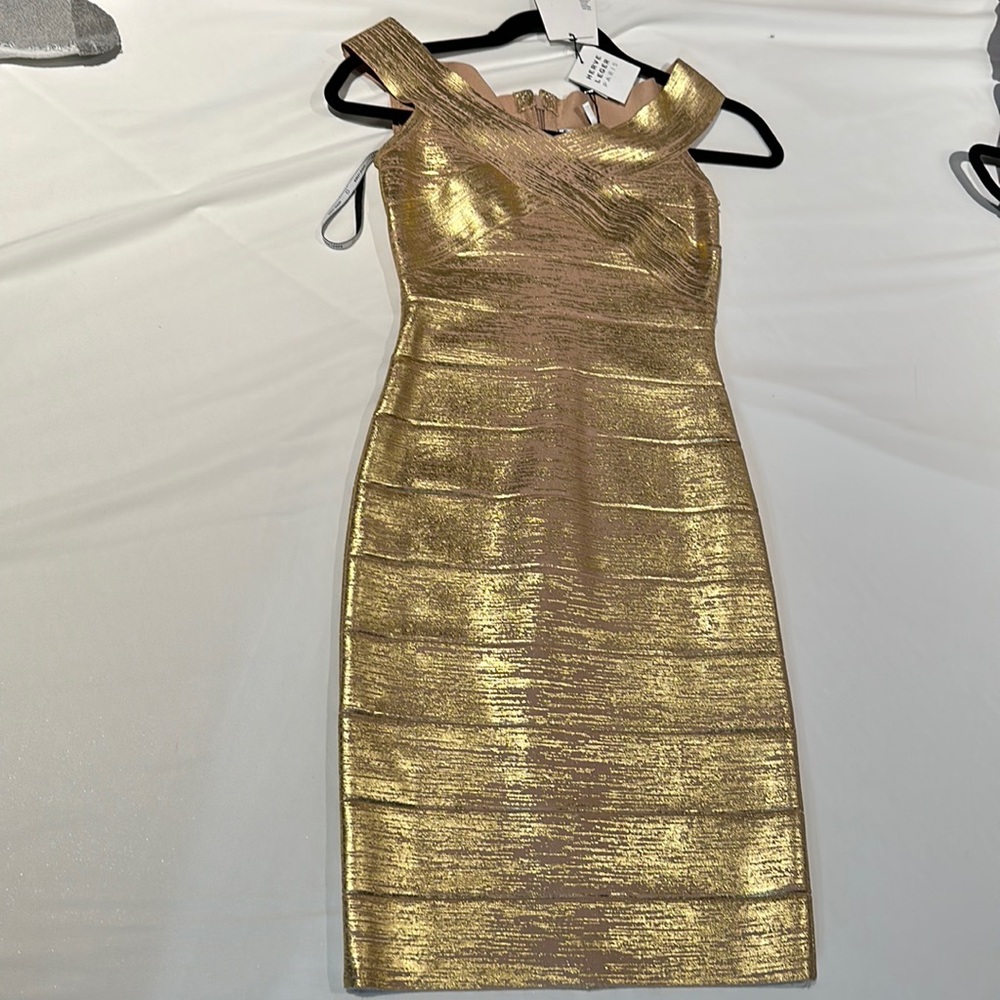 Herve ledger shimmer gold dress size small
